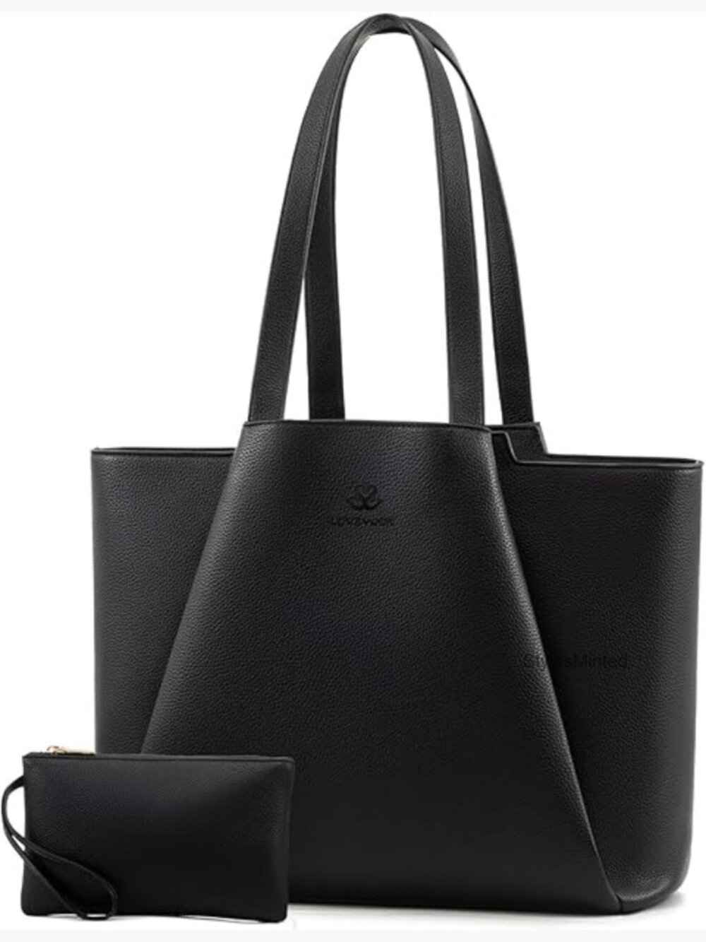 Faux Leather Laptop Tote - 15.6 Inch Office Tote with Clutch, Large Capacity